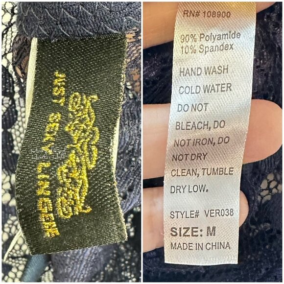 Just Sexy Lingerie NWT Navy Blue Lace Bodysuit with Deep V-Neck Size Medium - Picture 4 of 4